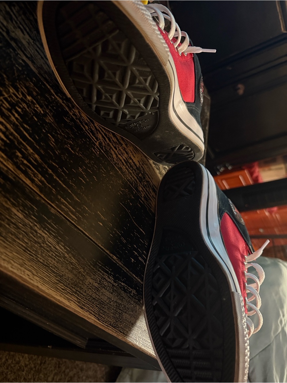 Converse Red & Black High-Top All Star Sneakers with White Laces - Picture 4 of 6